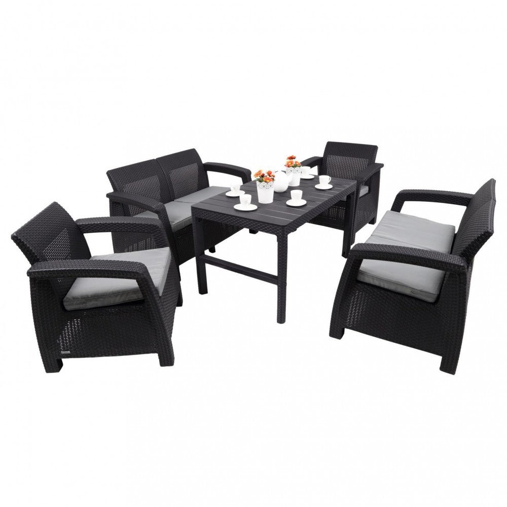 Set de mobilier de grădină Corfu Large Lyon 6+1 în culoarea grafit
