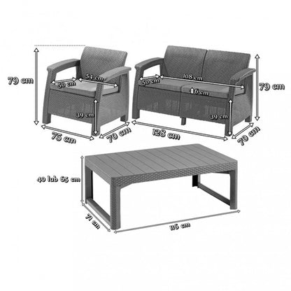 Set de mobilier de grădină Corfu Large II Lyon 6+1 în culoarea grafit