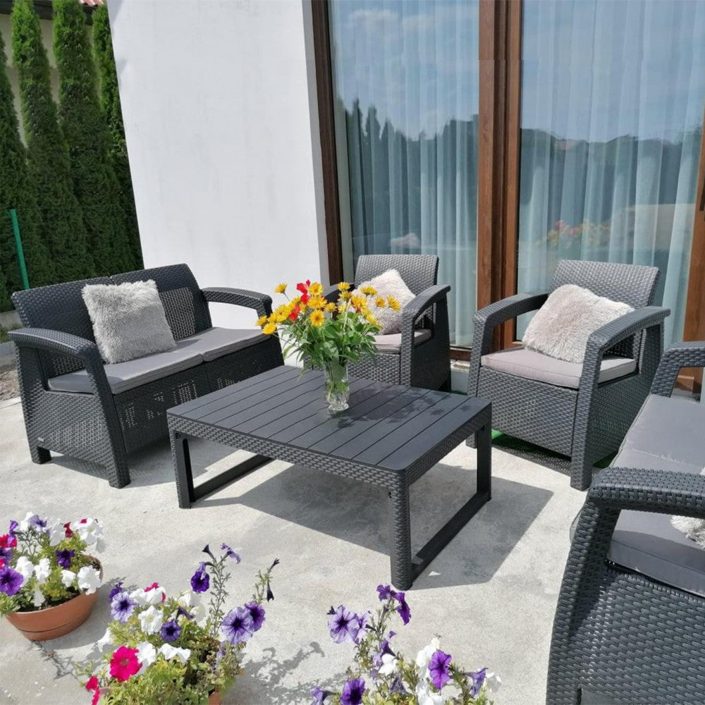 Set de mobilier de grădină Corfu Large II Lyon 6+1 în culoarea grafit
