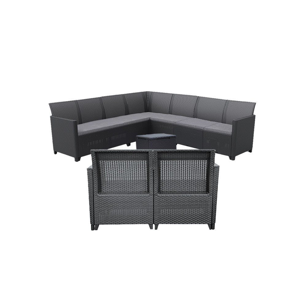 Set de mobilier de grădină Claire V cu 9 locuri și masă Vigo cu depozitare, grafit