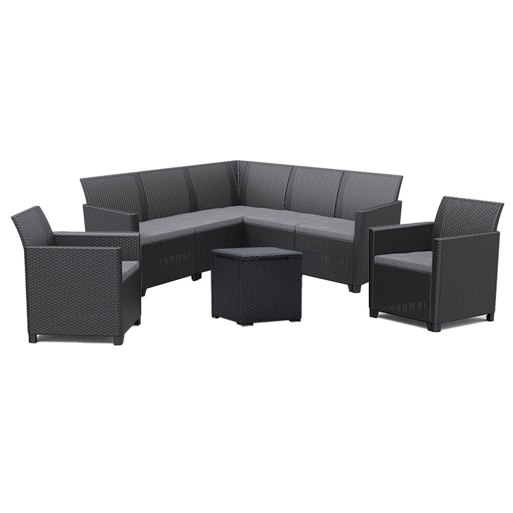 Set de mobilier de grădină Claire IV cu 7 locuri și masă de depozitare Vigo, grafit