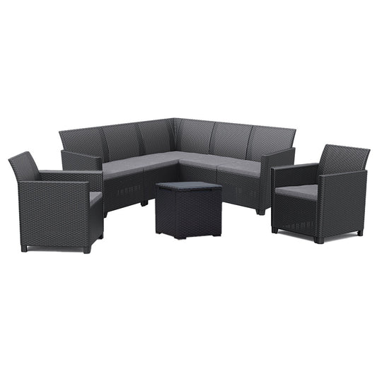 Set de mobilier de grădină Claire IV cu 7 locuri și masă de depozitare Vigo, grafit