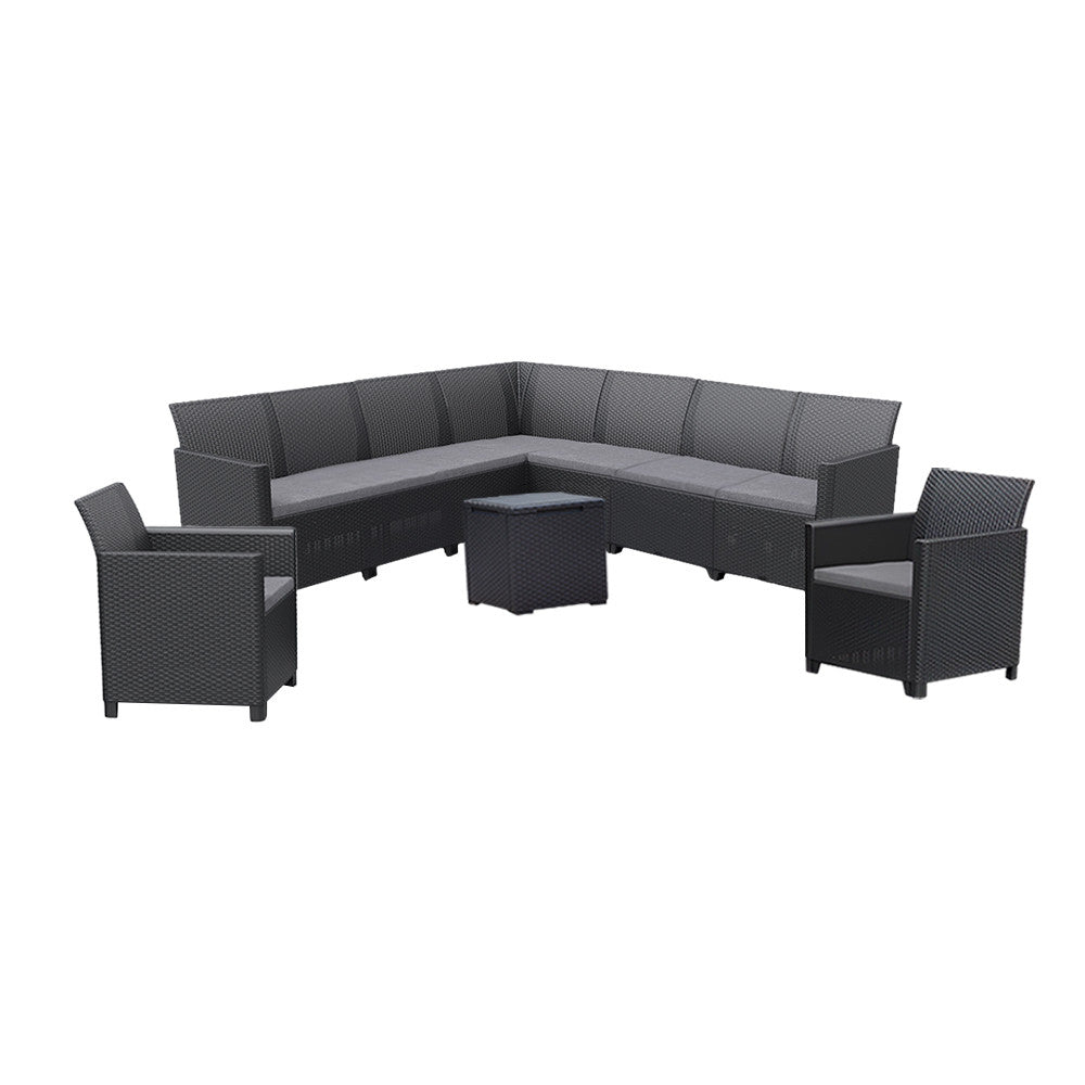 Set de mobilier de grădină Claire IV cu 9 locuri și masă Vigo cu depozitare, grafit