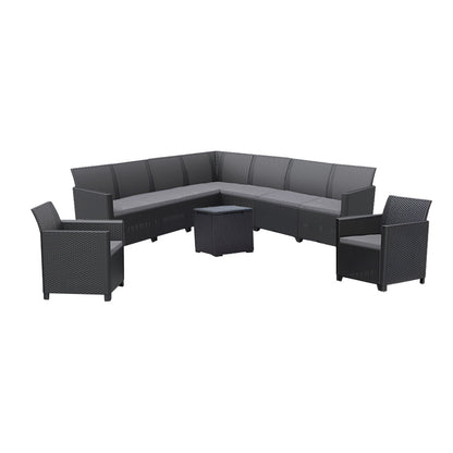 Set de mobilier de grădină Claire IV cu 9 locuri și masă Vigo cu depozitare, grafit