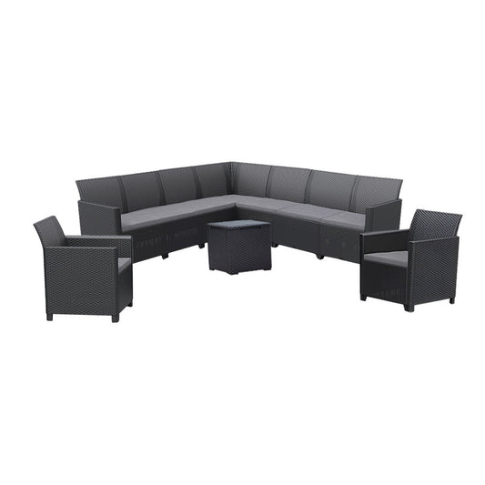 Set de mobilier de grădină Claire IV cu 9 locuri și masă Vigo cu depozitare, grafit