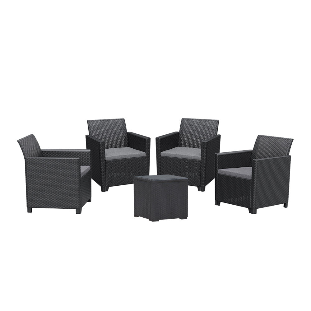 Set de mobilier de grădină Claire V cu 4 locuri și masă de depozitare Vigo, grafit