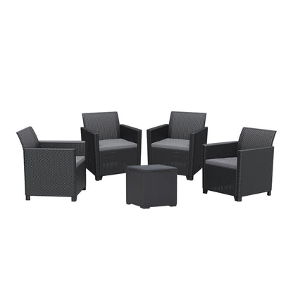 Set de mobilier de grădină Claire V cu 4 locuri și masă de depozitare Vigo, grafit
