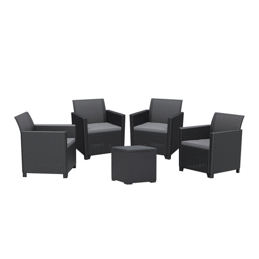 Set de mobilier de grădină Claire V cu 4 locuri și masă de depozitare Vigo, grafit