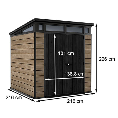 Căsuță de grădină Signature PENT 7X7 din plastic, lemn de frasin