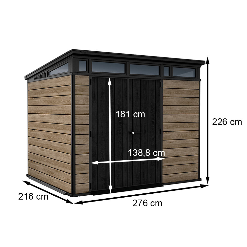 Căsuță de grădină Signature PENT 9X7 din plastic, lemn de frasin