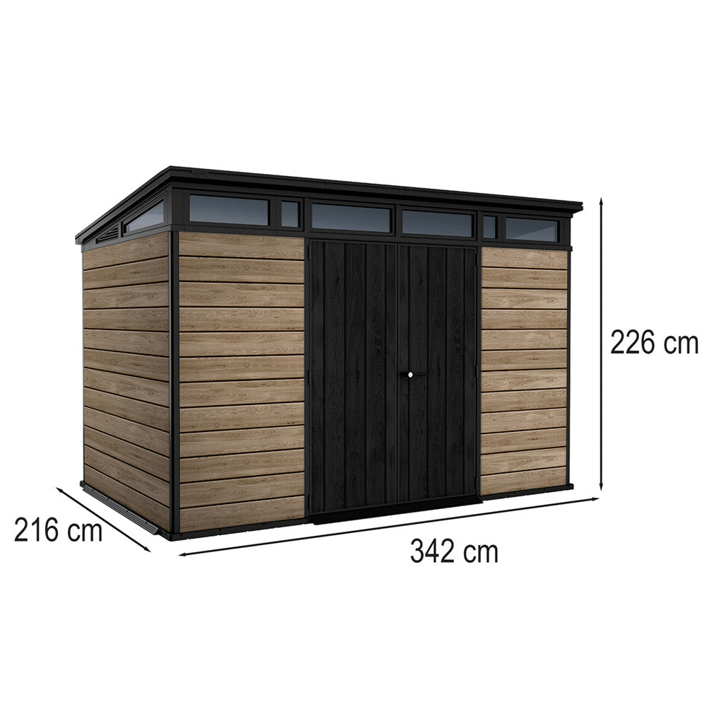 Căsuță de grădină Signature PENT 11x7 din plastic, lemn de frasin