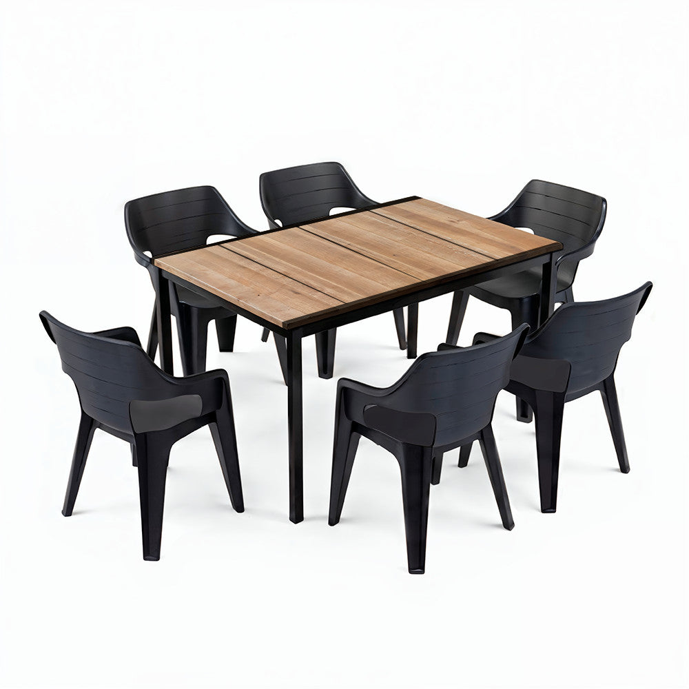 Set mobilier de grădină Ravello 6+1, negru frasin