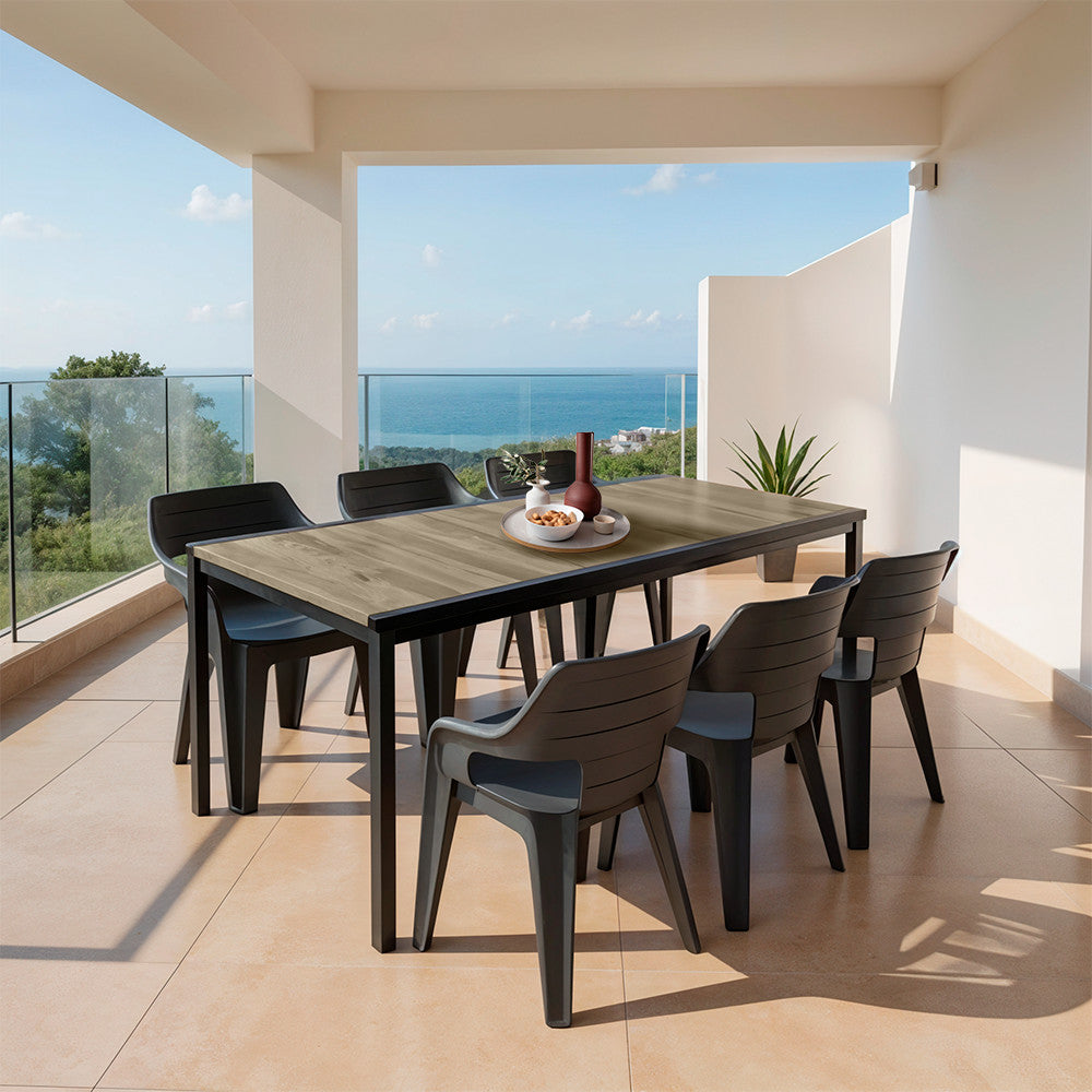Set mobilier de grădină Ravello Large 6+1, negru frasin