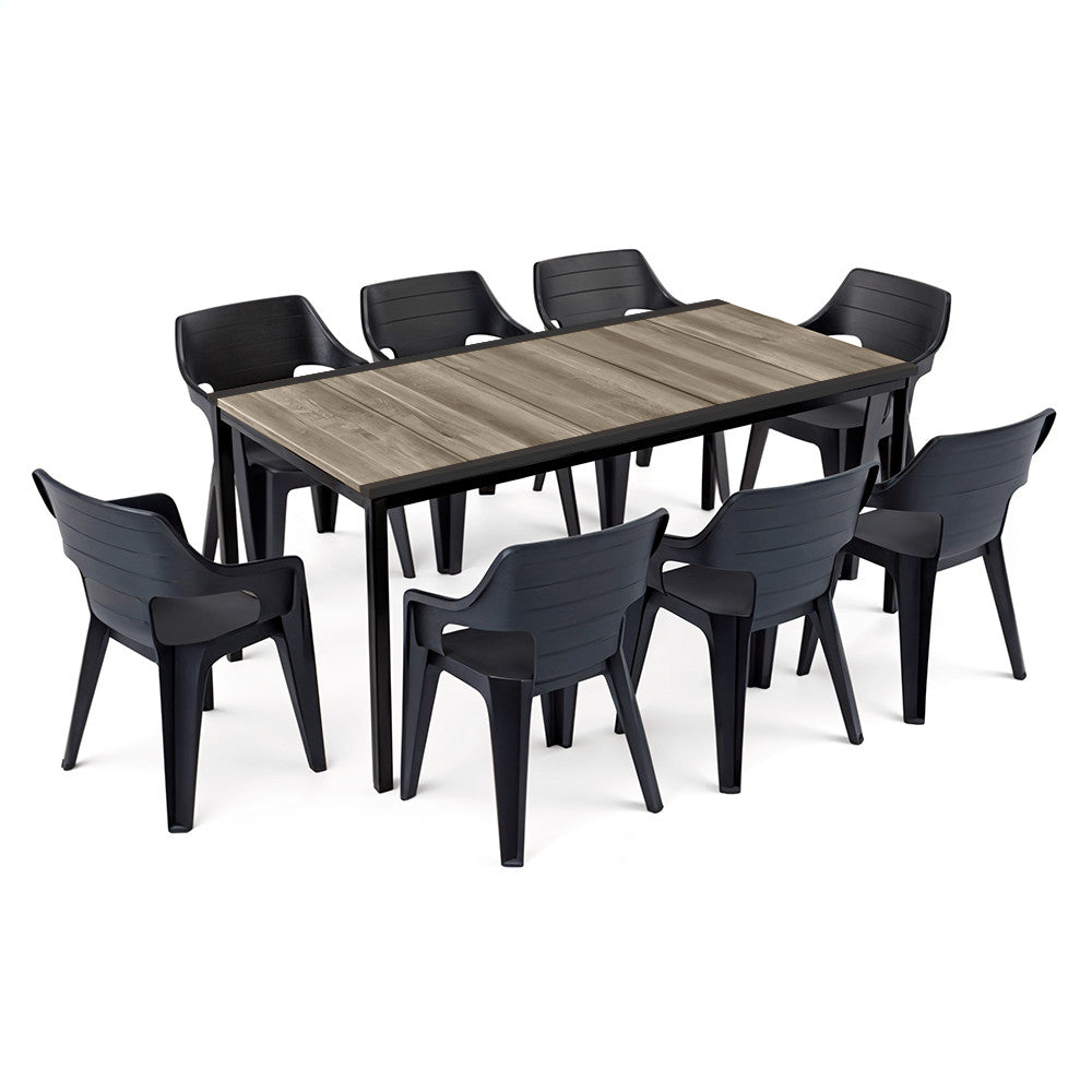 Set mobilier de grădină Ravello Large 8+1, negru frasin