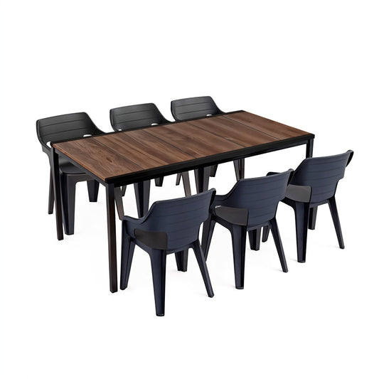 Set mobilier de grădină Ravello Large 6+1, nuc-negru