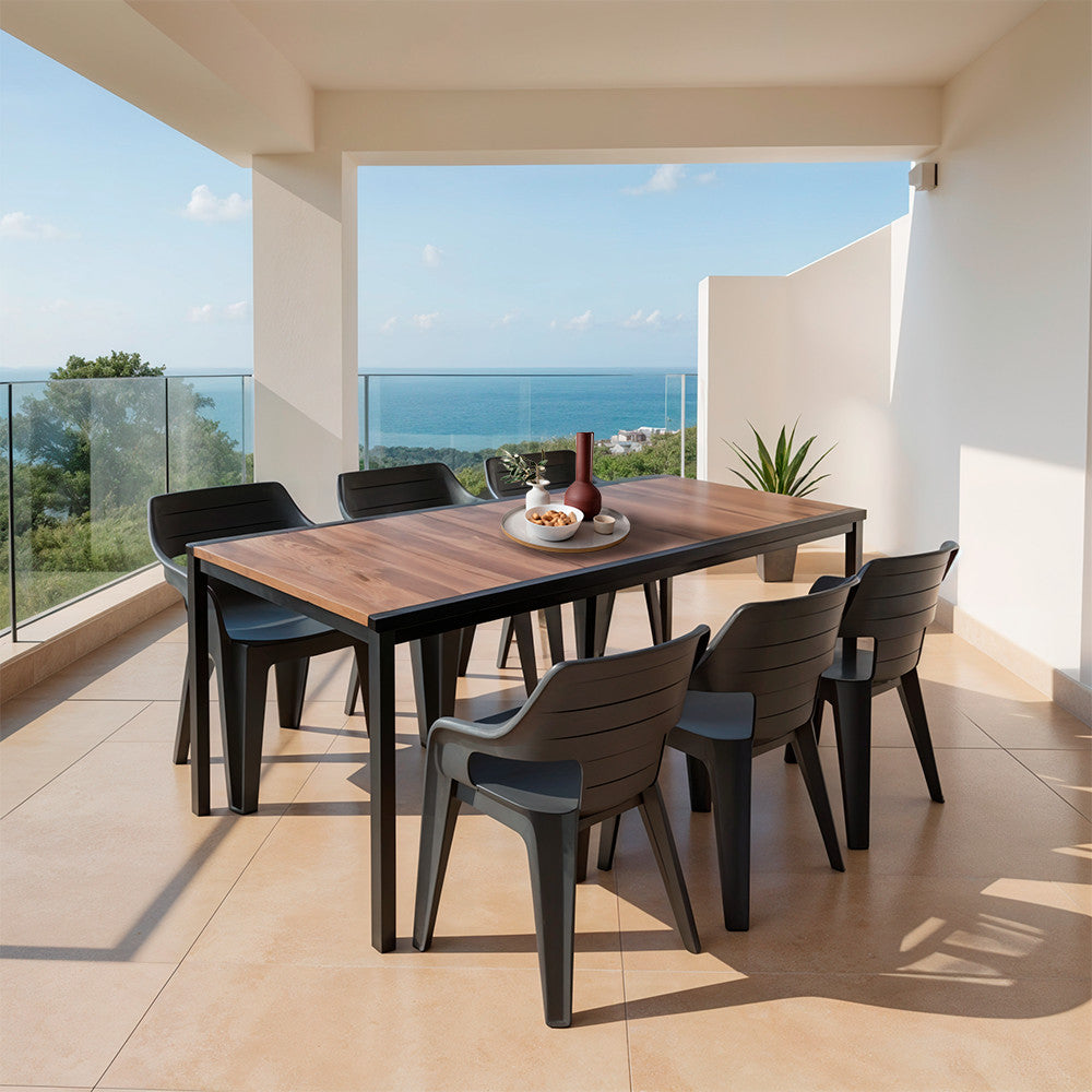 Set mobilier de grădină Ravello Large 6+1, nuc-negru