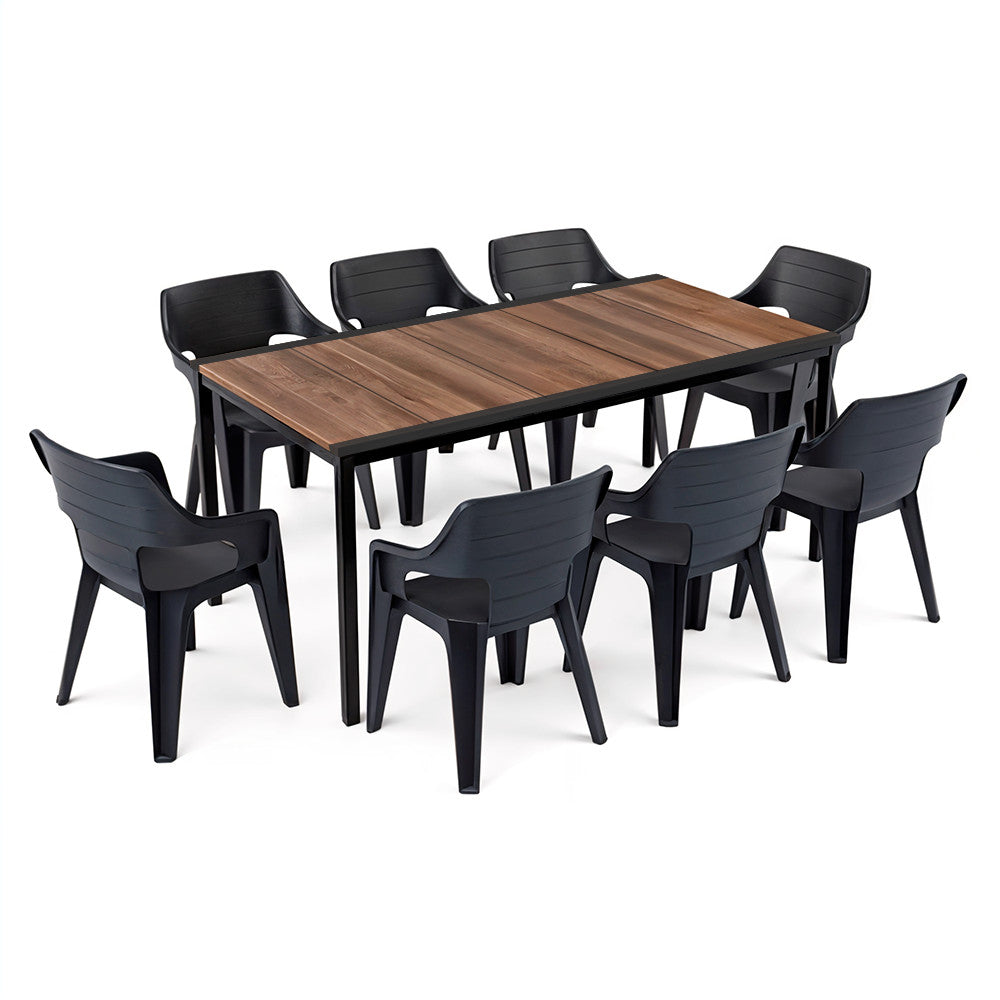 Set mobilier de grădină Ravello Large 8+1, nuc-negru