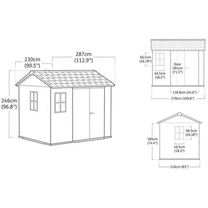 Căsuță de grădină din plastic Newton Plus, lată 9 x 7,5, maro