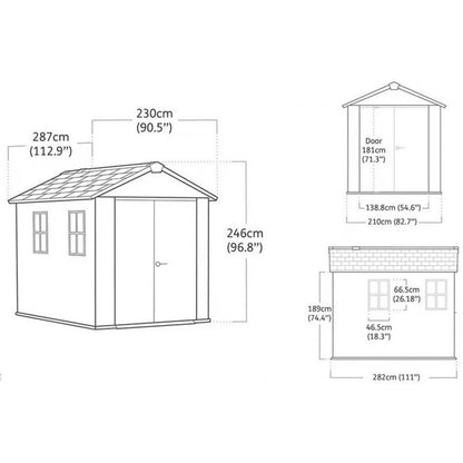 Căsuță de grădină din plastic Newton Plus, lată 9 x 7,5, maro