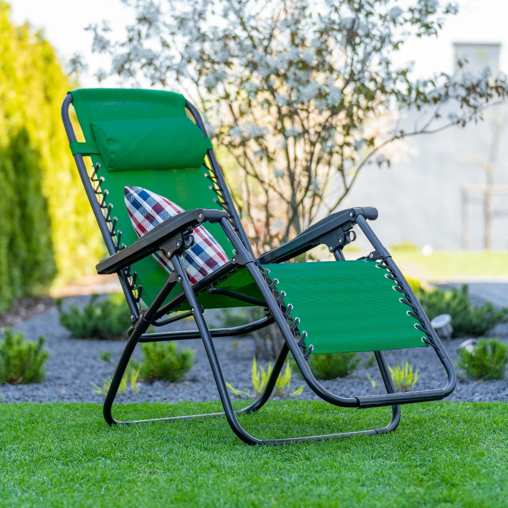 Șezlong pliabil Deluxe verde cu pernă