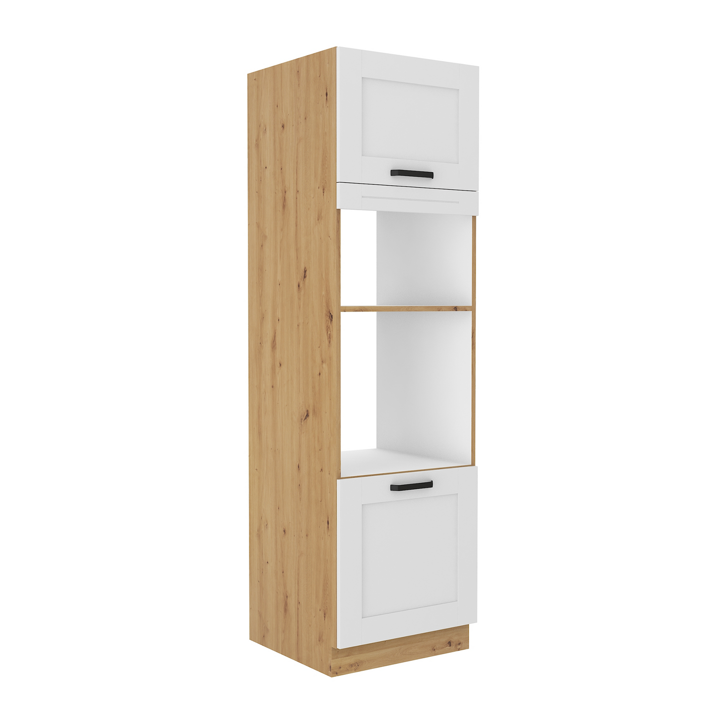 Dulap înalt pentru cuptor şi cuptor cu microunde, alb/stejar artizan, LULA 60 DPM-210 2F