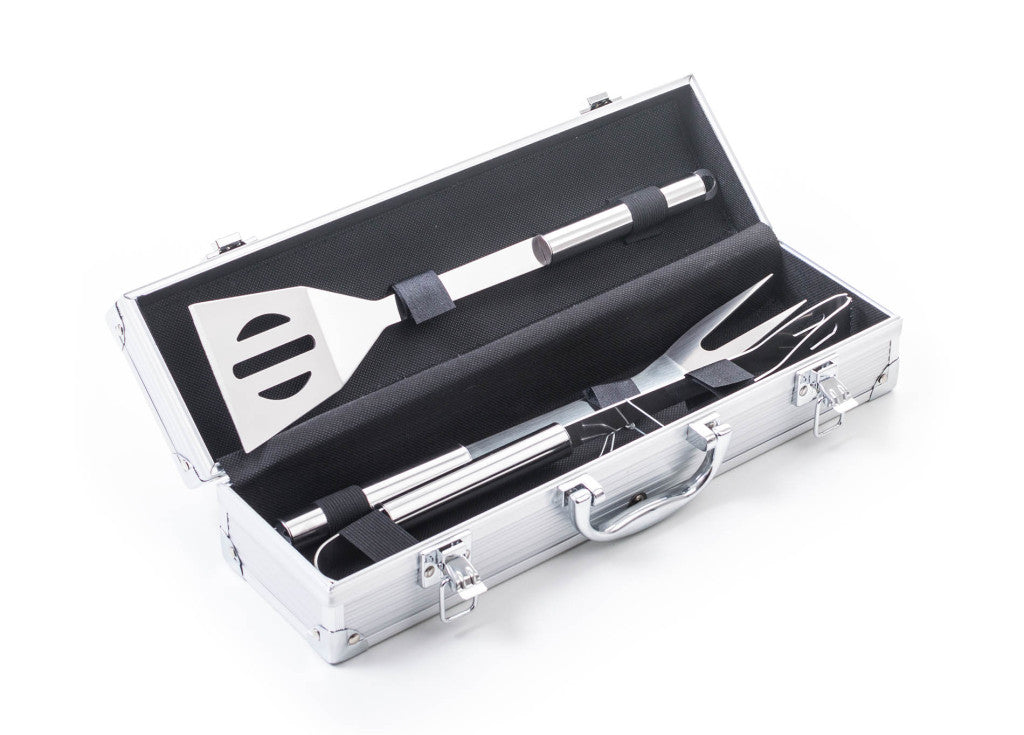 Set de scule pentru grătar G21, 3 piese, cutie de aluminiu