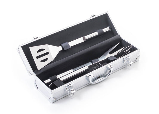 Set de scule pentru grătar G21, 3 piese, cutie de aluminiu