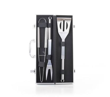 Set de scule pentru grătar G21, 3 piese, cutie de aluminiu