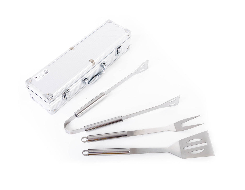 Set de scule pentru grătar G21, 3 piese, cutie de aluminiu