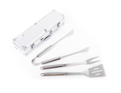 Set de scule pentru grătar G21, 3 piese, cutie de aluminiu