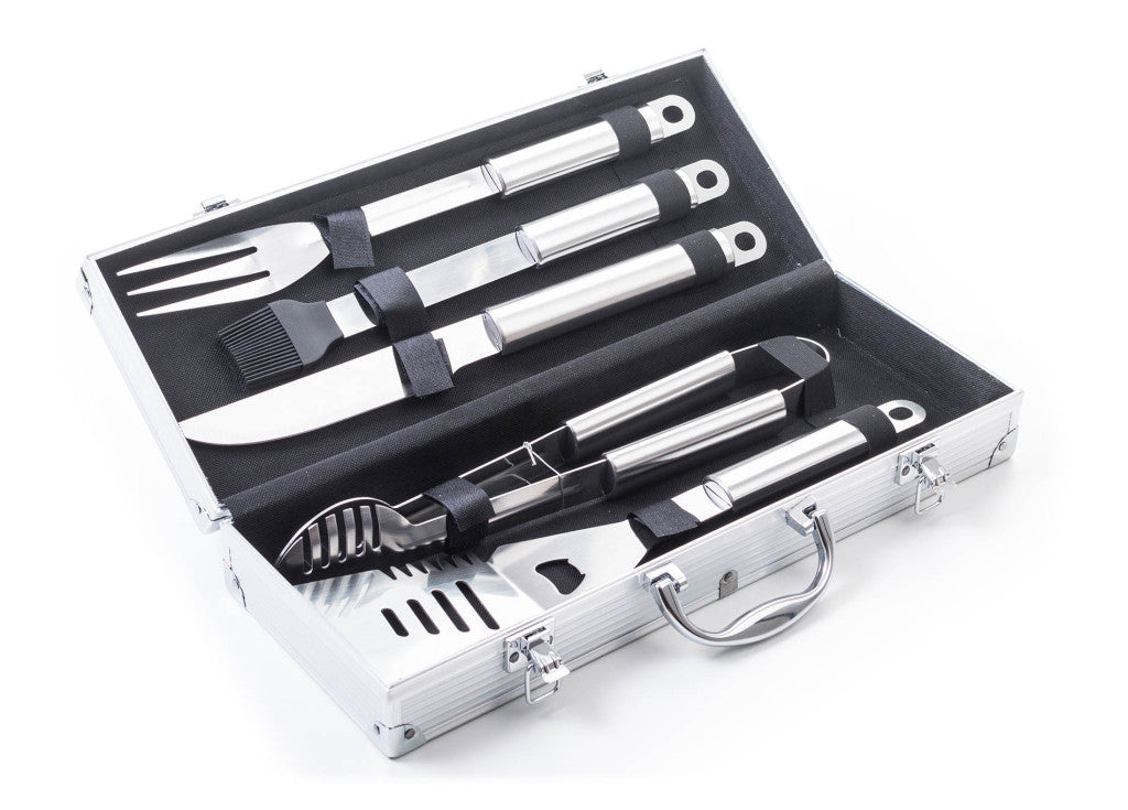 Set de scule pentru grătar G21, 5 bucăți, cutie de aluminiu