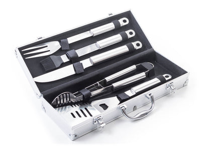 Set de scule pentru grătar G21, 5 bucăți, cutie de aluminiu