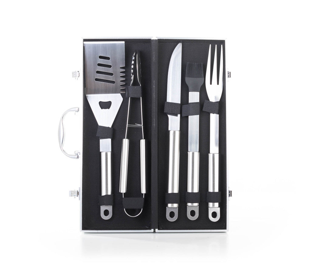 Set de scule pentru grătar G21, 5 bucăți, cutie de aluminiu
