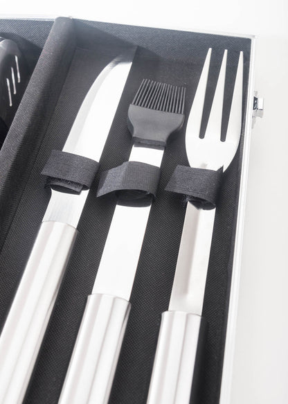 Set de scule pentru grătar G21, 5 bucăți, cutie de aluminiu