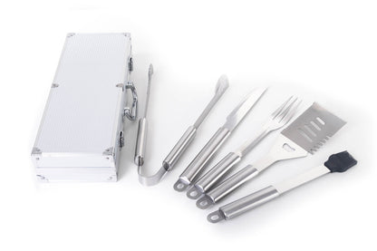 Set de scule pentru grătar G21, 5 bucăți, cutie de aluminiu