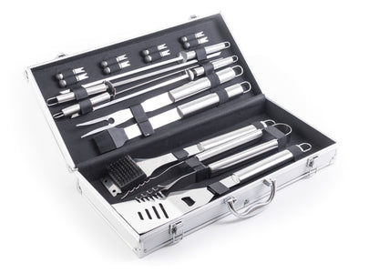 Set de scule pentru grătar G21, 17 bucăți, cutie de aluminiu