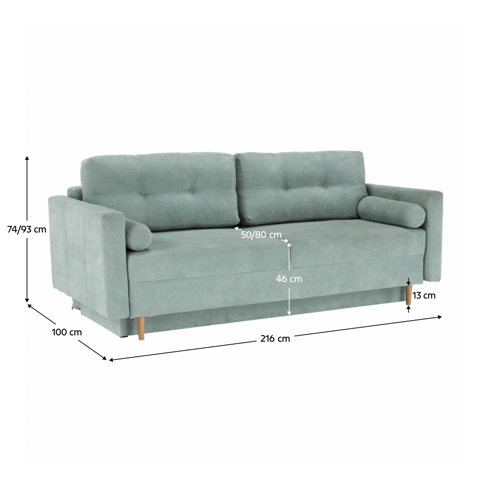 Canapea extensibilă, verde mentă textil Queens, AURELIA