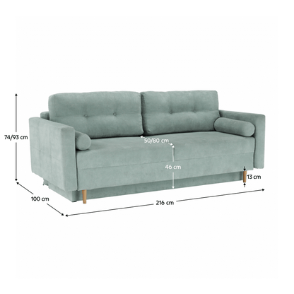 Canapea extensibilă, verde mentă textil Queens, AURELIA