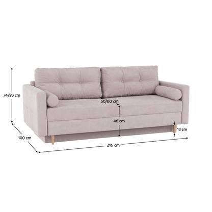 Canapea extensibilă, roz antic textil Queens, AURELIA