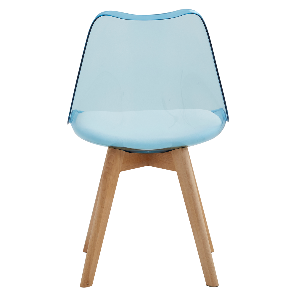 Scaun, albastru transparent, acrilic/piele ecologică/fag, BALI 2 NEW