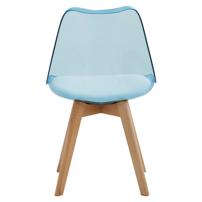 Scaun, albastru transparent, acrilic/piele ecologică/fag, BALI 2 NEW