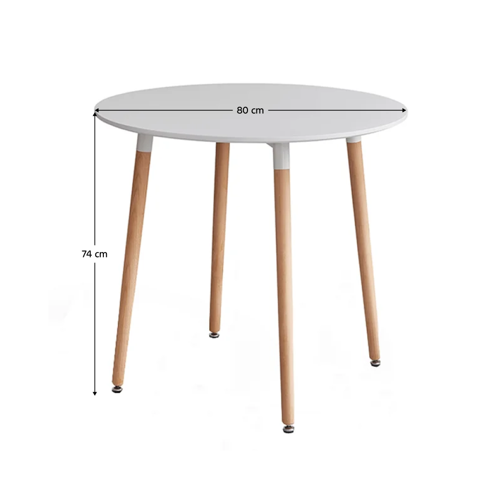Masă dining, alb/fag, diametru 80 cm, ELCAN NEW TYP 2