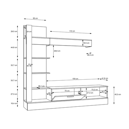Mobilier de perete living, stejar Riviera / negru, GELUZA