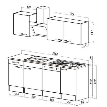 Mobilă de bucătărie Yorki 220, corp din stejar Yorki, cu față alb satinat