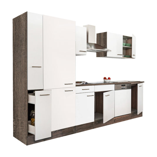 Mobilier de bucătărie Yorki 310, corp din stejar Yorki, față alb satinat, dulap cu raft