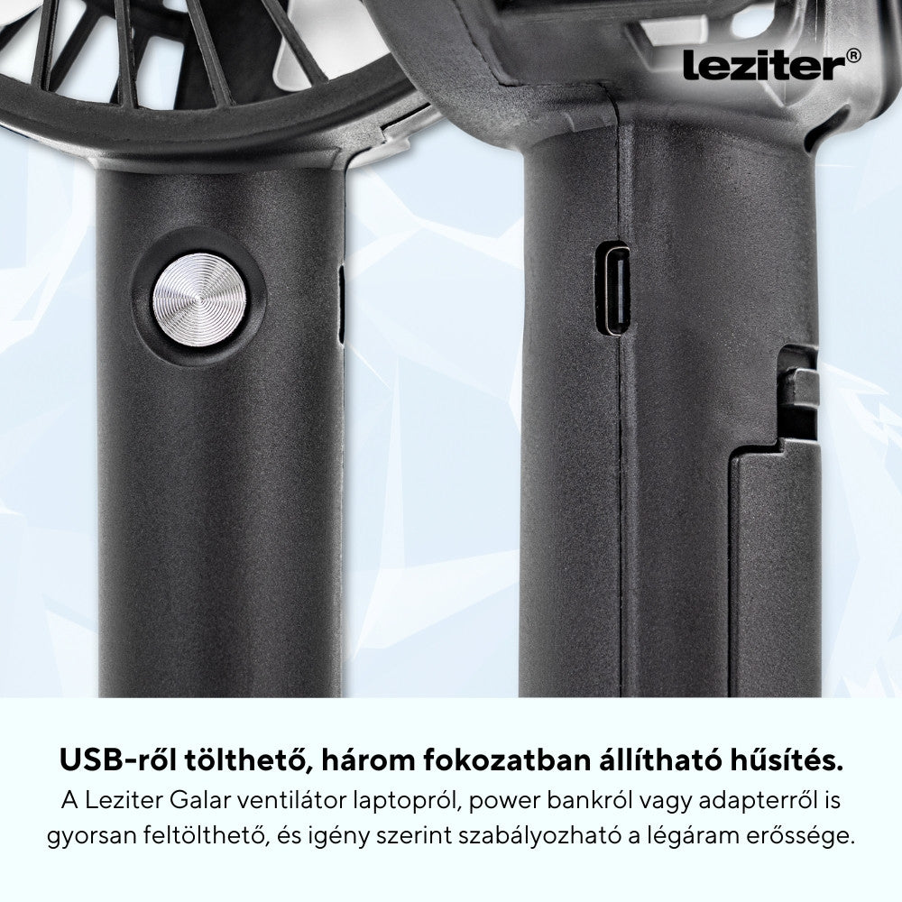 Ventilator portabil USB Galar cu suport, 4 W, 1200 mAh, negru