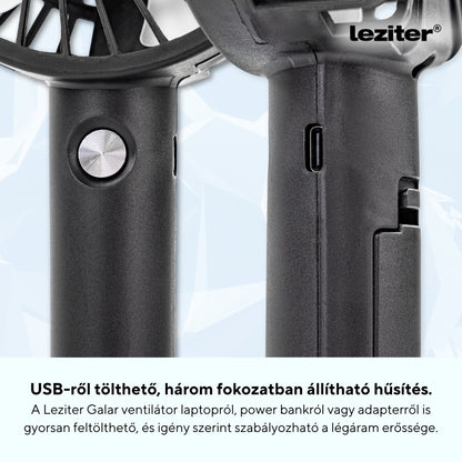 Ventilator portabil USB Galar cu suport, 4 W, 1200 mAh, negru