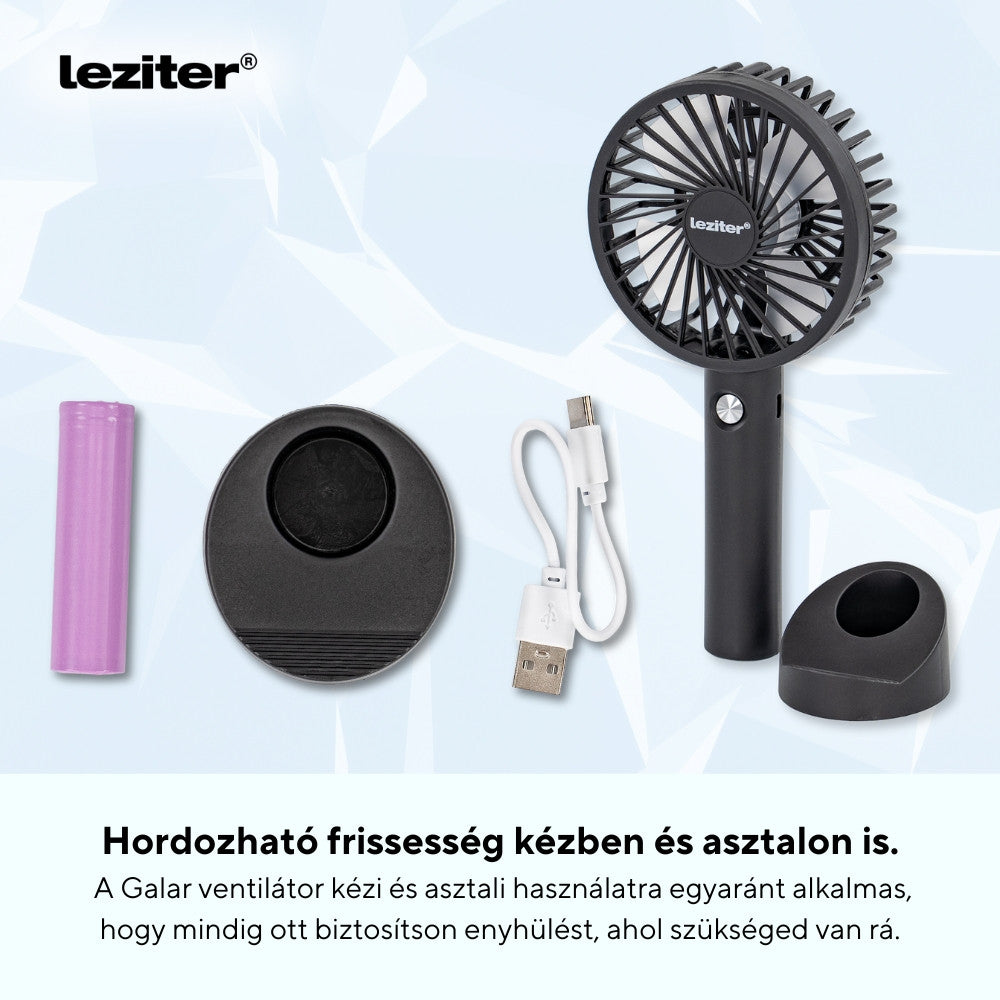 Ventilator portabil USB Galar cu suport, 4 W, 1200 mAh, negru