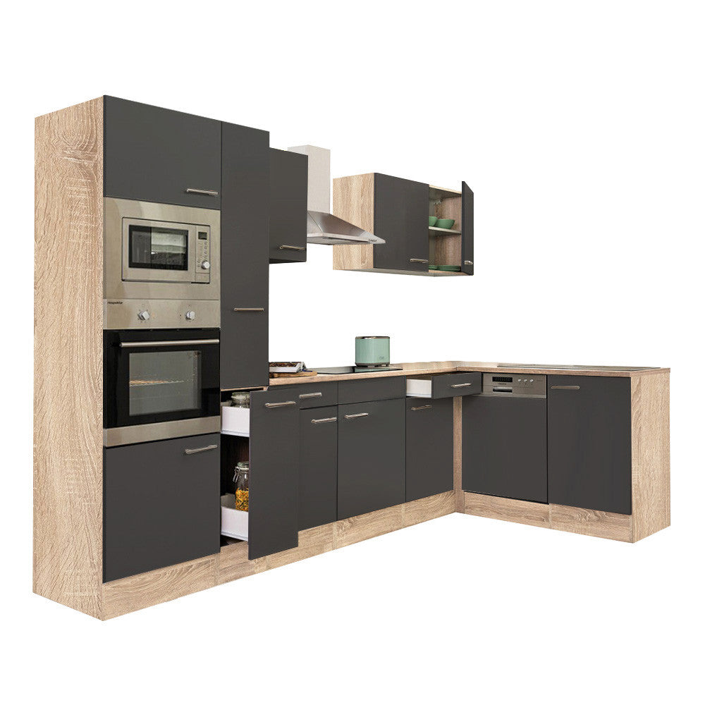 Mobilă de bucătărie de colț Yorki 310, corp din stejar sonoma, cu față antracit satinat