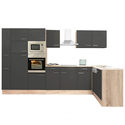 Mobilă de bucătărie de colț Yorki 370, corp din stejar sonoma, cu față antracit satinat